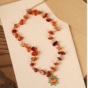 Natural stone amber color necklace faux stones with sublime style sunshine charm
